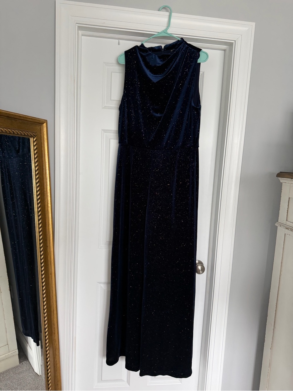 Black Halo Navy Sparkle Velvet Maxi Dress